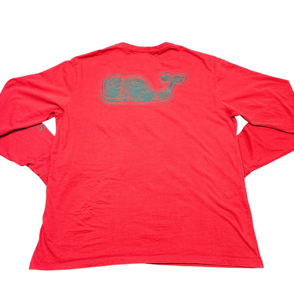 Vineyard Vines TShirt Mens L Red‎ Long Sleeve Pocket Whale Graphic Preppy Tee